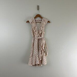 Anthropologie Maeve Cream Rust Polka Dot Ruffled Tie Waist Mini Dress Size XXS